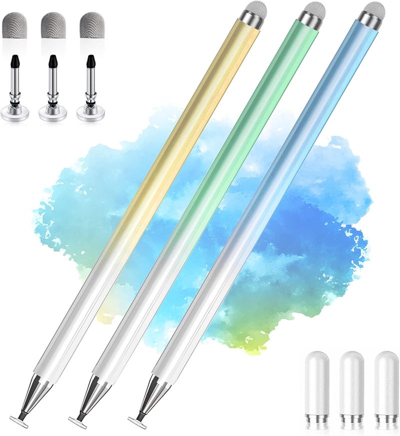AmberVec Stylus Pens for Touch Screens, 2 in 1 High Precision Universal Stylus Pen for iPad Compatible with Apple, iPhone, iPad, Android, Samsung Tablets, Phones, 3 Pack-Blue, Green, Yellow - Image 1